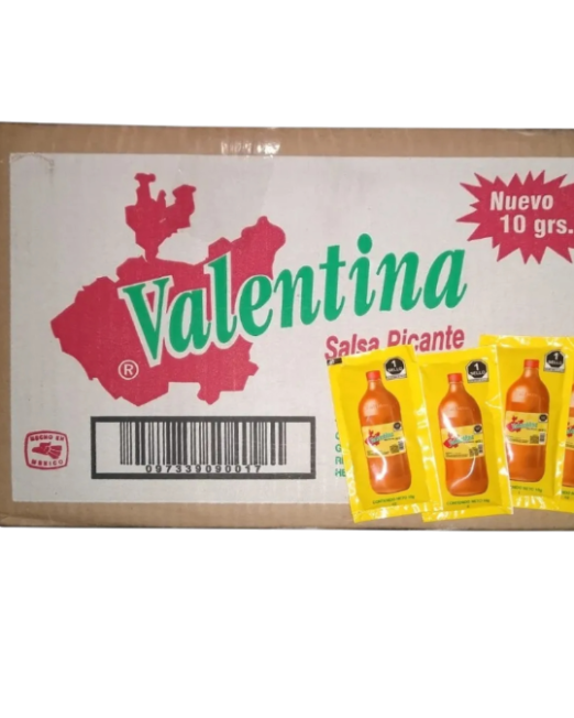 Caja de sobres de salsa marca Valentina